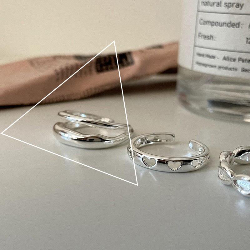 925 Silver Irregular Water Droplets Cross Ring Female Simple Retro Handmade Jewelry