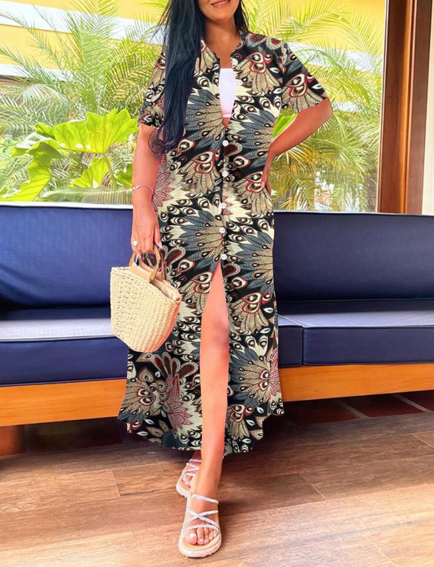 

Summer Short Sleeve Casual Long Stripe Printed Dress Women s Clothing XXL