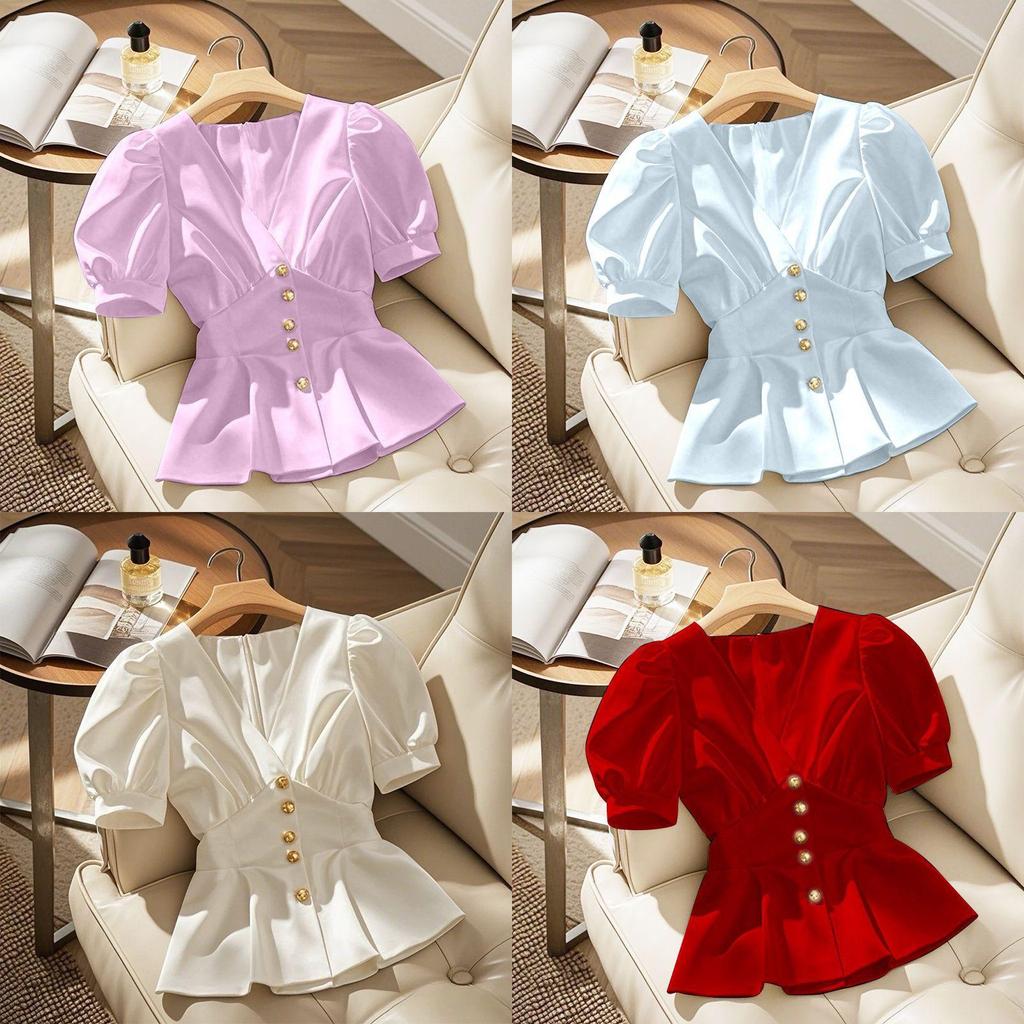 French Chic Summer Blouse With 3d Pattern For Women Fashion And Casual Wear