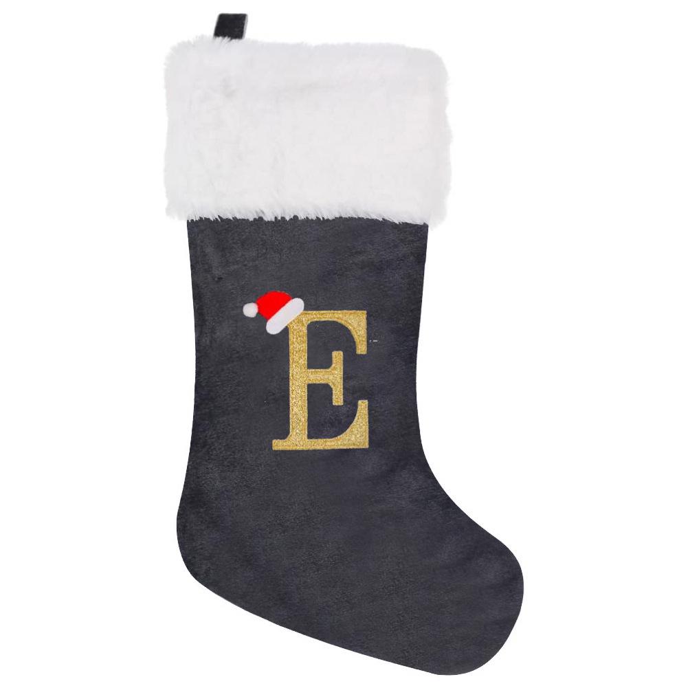 2026 Christmas Decorations: Grey Velvet Embroidery Letter Stocking Gift Bag