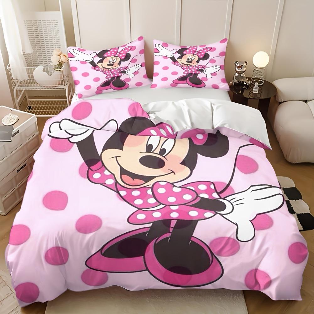 

Minnie Mickey Bedding Set Duvet Cover Movie Character Bed Set Soft Microfiber Cover for Kids Teens Home 135x200cm