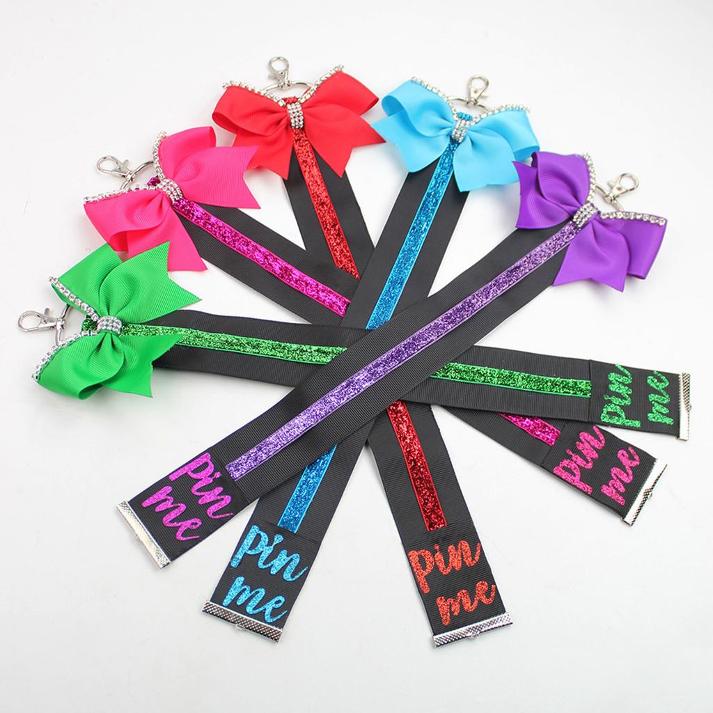 Cheerleading Competition Accessory Glittering Pin Me Ribbon Keychain for Backpacks and Goody Bags Sports Accessories