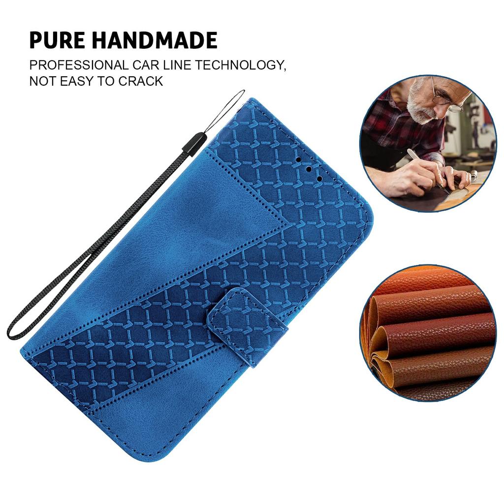 For iPhone 17 Pro Stand Case 7-Shaped Pattern Imprint Leather Phone Cover with Strap