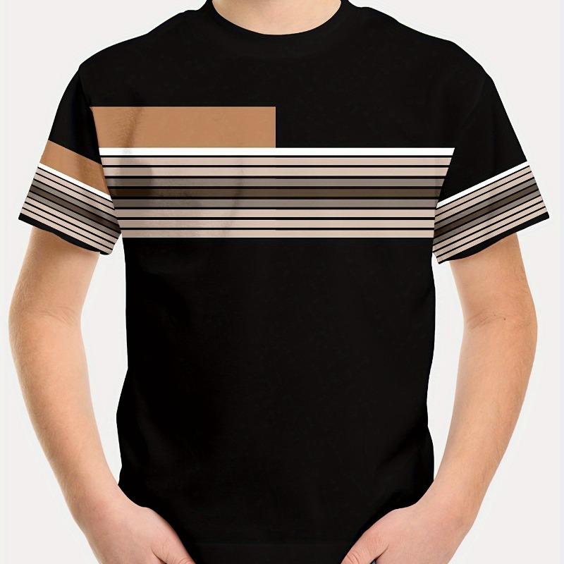 

Детская одежда Футболка для мальчиков с коротким рукавом Простые футболки с буквами и полосками с рисунком Детская летняя одежда Повседневная уличная одежда Топы для мальчиков 160CM