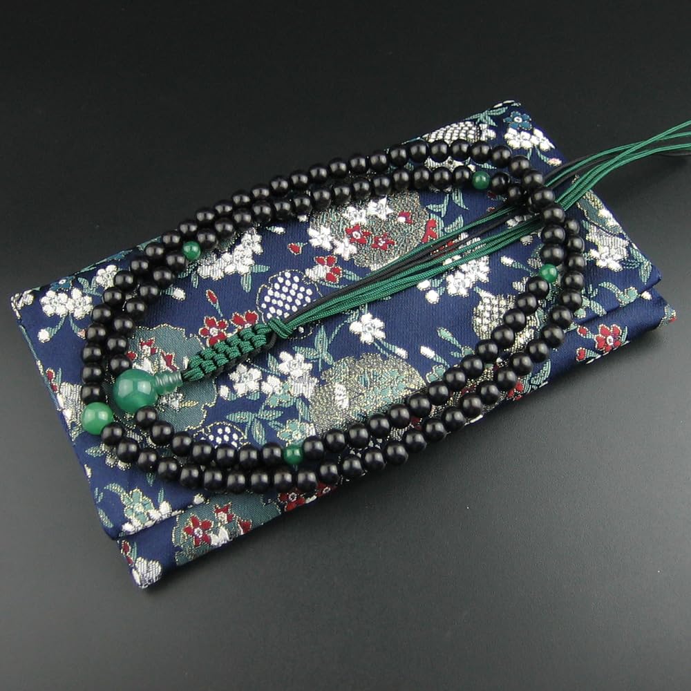 WONDERFUL LOTUS Rinzai Buddhist Prayer Beads for Men Shakuni Ebony Natural Stone Made String Bun Zen Buddhism 108 Beads Prayer Bead Bag Included