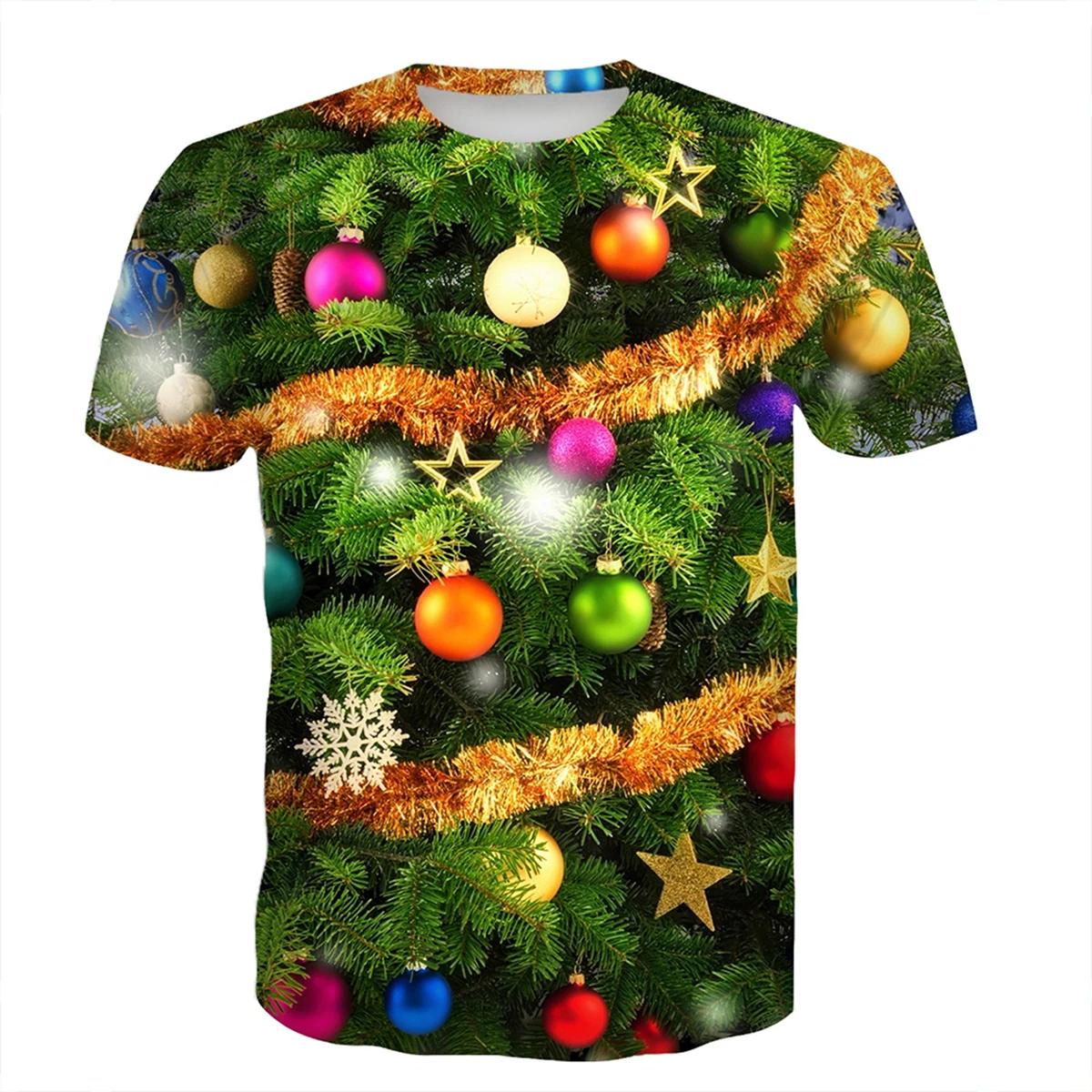

Christmas T-shirt: 3D glowing tree print with special effects | The opening fashion item for summer celebrations 5XL