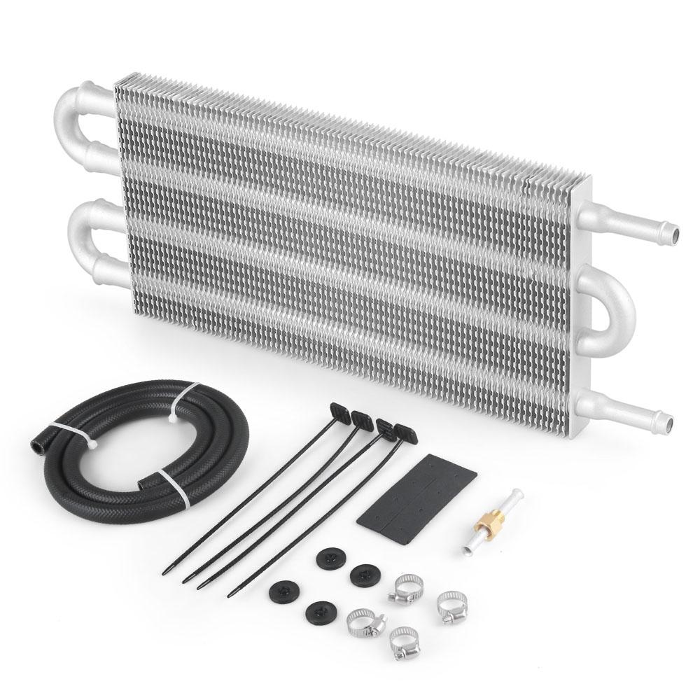 4 Row 6 Row 8 Row Universal Aluminum Remote Transmission Oil Cooler Auto-Manual Radiator Converter Kit 4 Row Silver