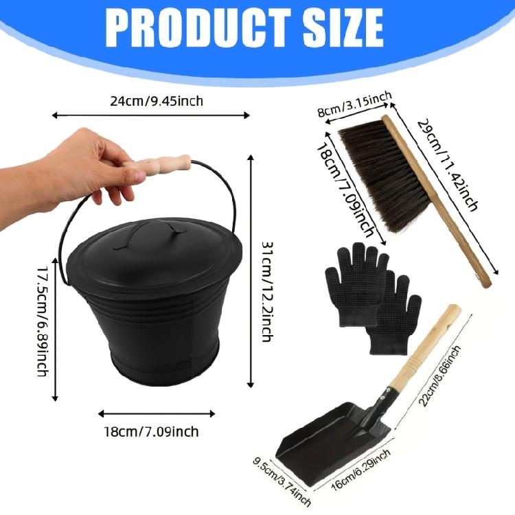 Galvanized Irons Fireplaces Tool Set Heat Resistant Bucket Shovel Brush Gloves For Ashes Collection Transport
