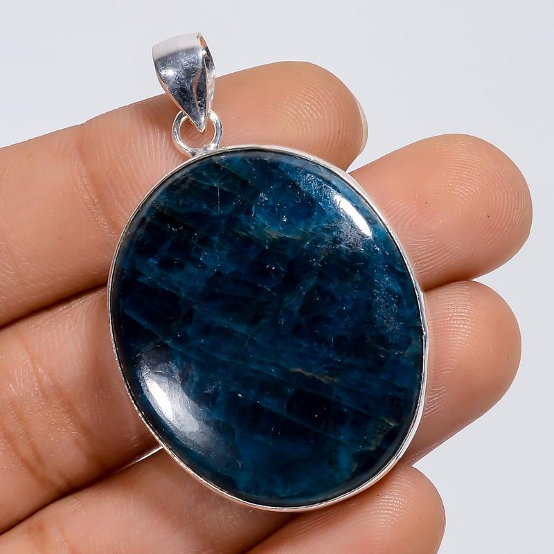 

Outstanding Top Grade Qualite 100% Natural Neon Blue Apatite Oval Shape Ethnic Handmade Jewelry 925 Steling Silver Pendant 1.7 WSJ-4964 1.7