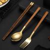 4PCS/Set Stainless Steel Cutlery Set Wooden Handle Fork Spoon and Chopsticks Set Travel