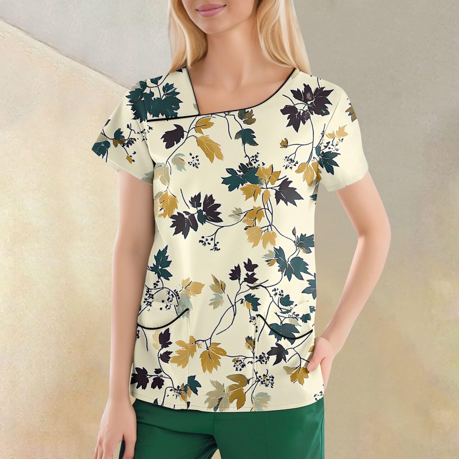 

Женская повседневная рабочая одежда с короткими рукавами и наклонным воротником с принтом и двойными карманами XXL жёлтый