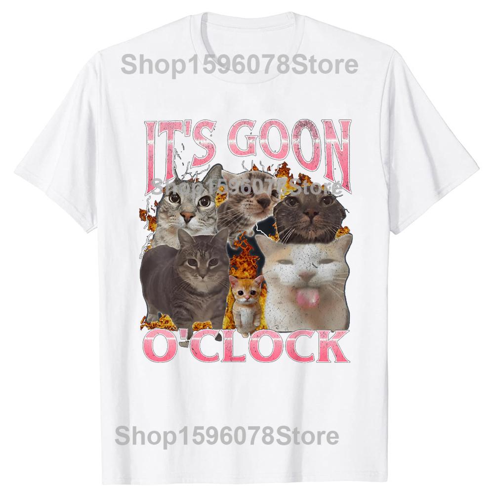 Lustiges IT's GOON O'CLOCK Katze Grafik T-Shirt Herren Damen Lässig Hip Hop Streetwear T-Shirt Baumwolle Kurzarm Übergroße Kleidung