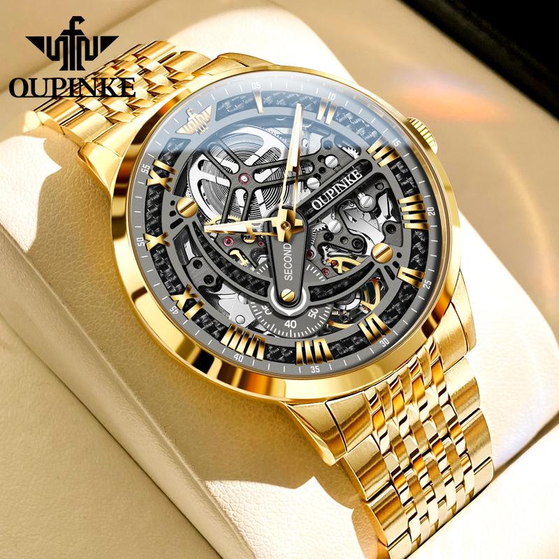 OUPINKE Men's Watch Automatic Mechanical Watch Hollow Business Waterproof Machine High-end Watch