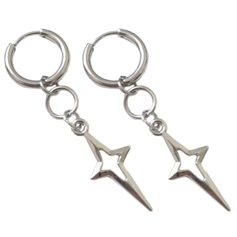 Gothic Punk Style Earrings Metal Drop Earrings Silver Color Star Crosses Pendant