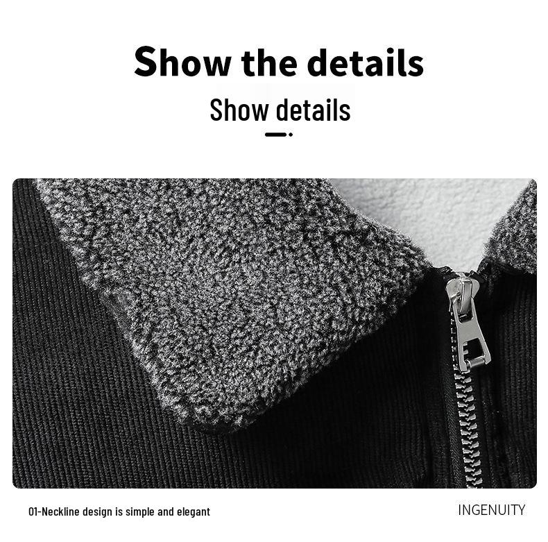 Men's Retro Corduroy Thick Velvet Lapel Jacket - Winter Casual Loose Fit