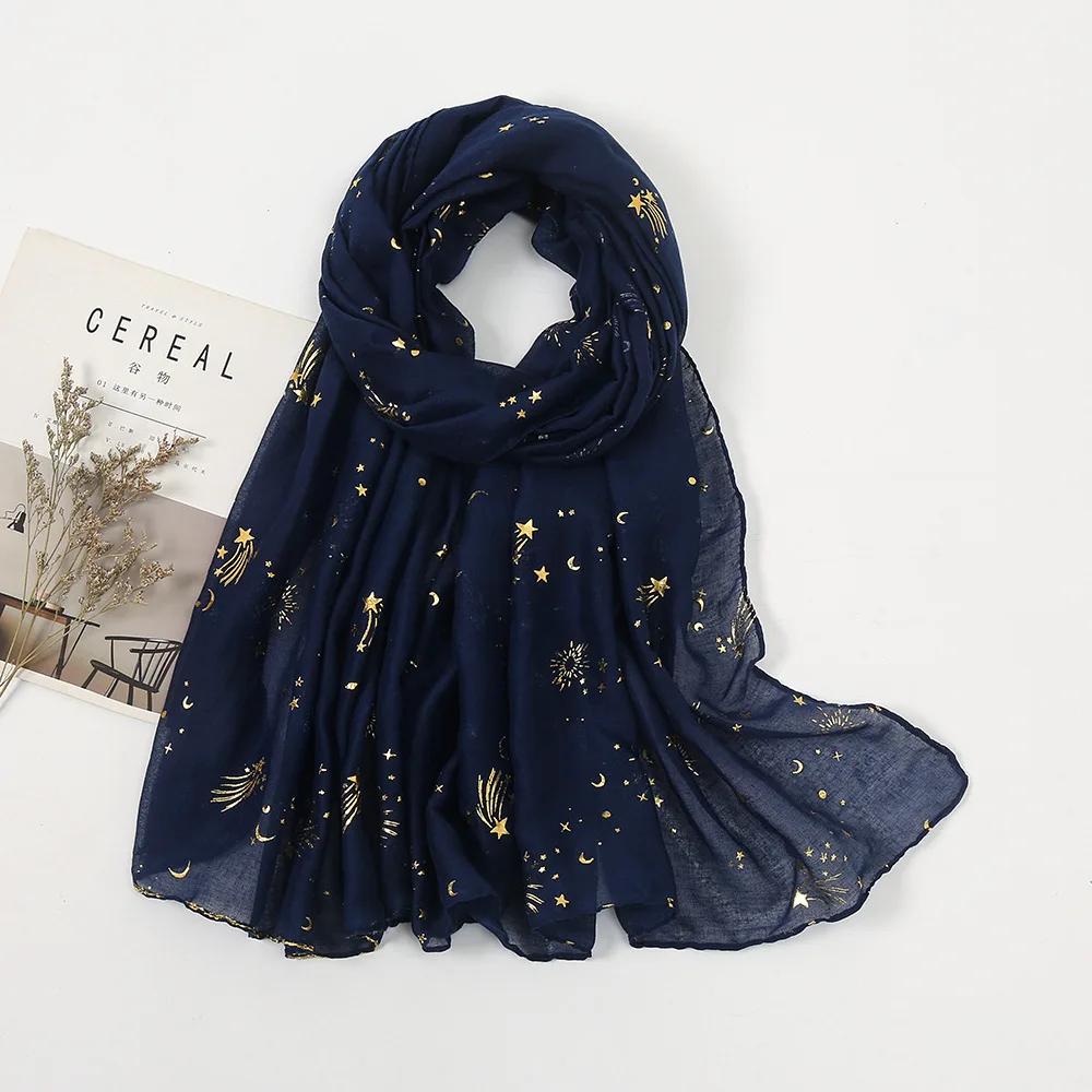 TR Cotton Meteor Hot Stamped Women's Scarf Accessories Star Gold Sparkling Scarf 1pcs