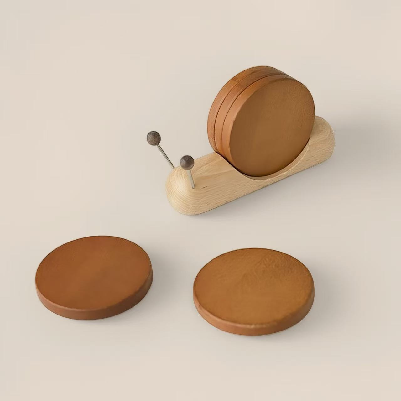 

Walnut Cartoon Snail Coaster Set - Creative Heat Resistant Tea and Coffee Mug Pad, Fun Stress Relief Desk Decor L