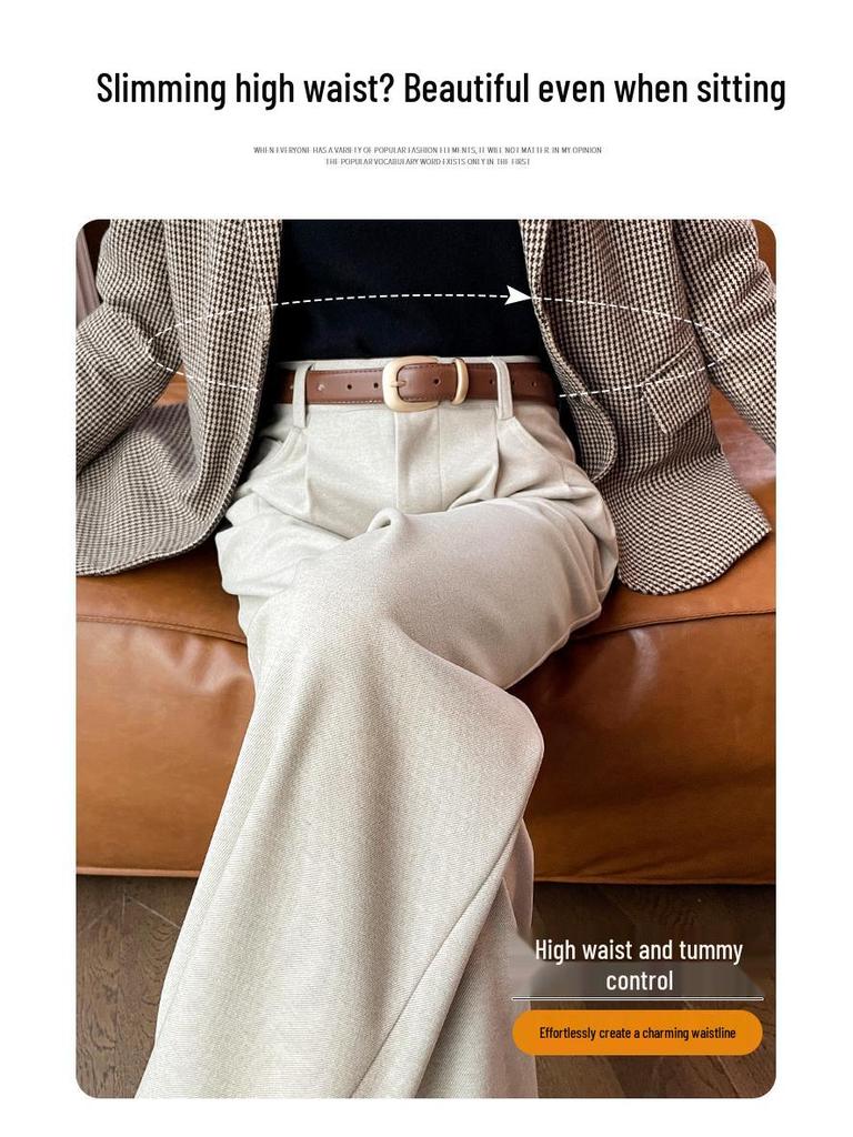 2026 Autumn/Winter Velvet High-Waisted Woolen Wide-Leg Floor-Length Pants for Women
