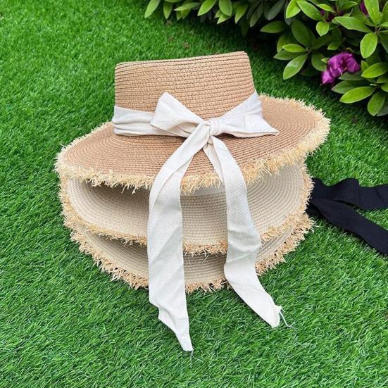 Summer Beach Hat, Wide Brim Straw Sun Hat, Sun Protection Foldable Hat with Ribbon Bow, Women Hat for Outdoor Travel Beach Trips