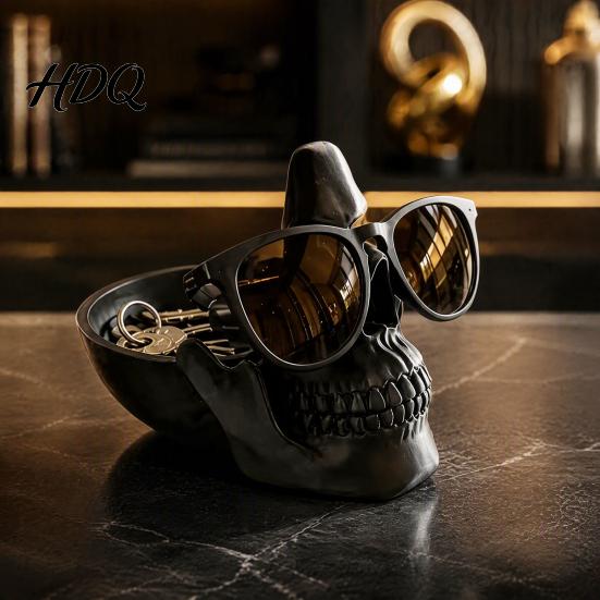 Unique Jewelry Holder 3D Printed Skull Desk Organizer Tray Novelty Eyeglass with Nose Rest Cool Gothic Home Decor Creative Key Coin Catchall