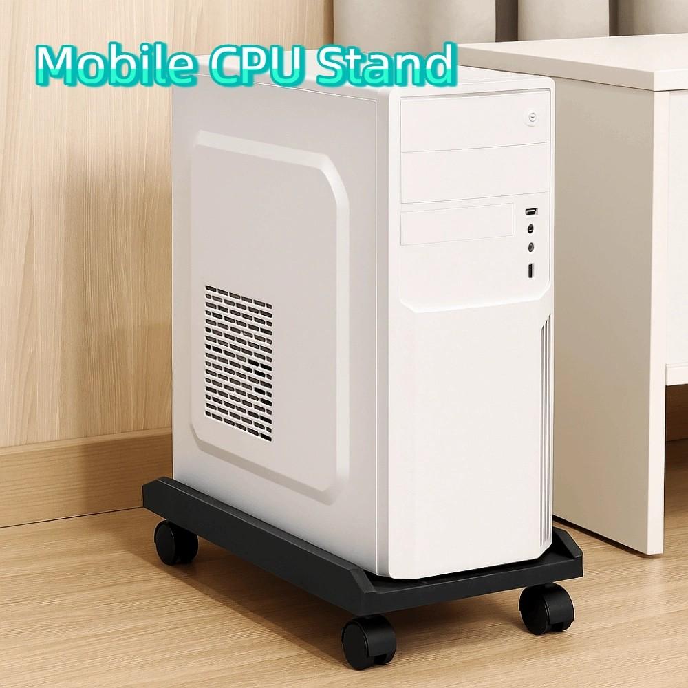 Universal Plastic Mobile CPU Stand Black Lockable PC CPU Holder Heavy-Duty with Wheels CPU Stand for Home