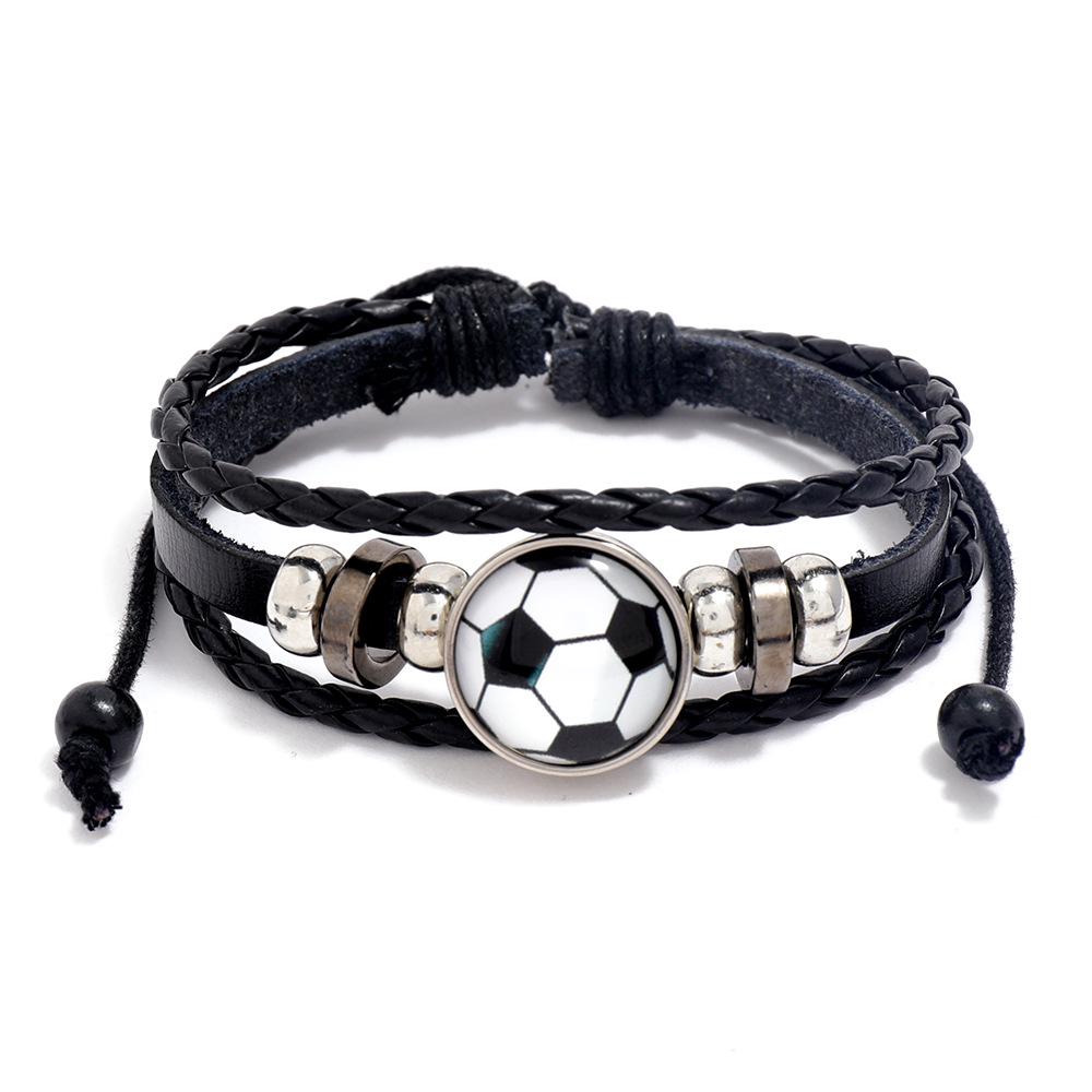 

European & American Fashion Beaded Football Fan Leather Bracelet – Sports Souvenir Gift