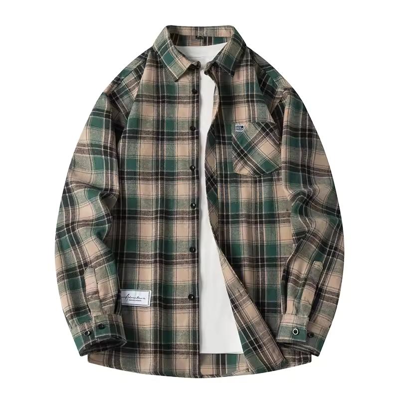 

Men s Shirt Plaid Flannel Spring Autumn Long Sleeve Blue Loose Men s Casual Shirt Oversized Business Male Soft Dress Shirt XXXXL зелений