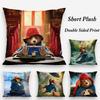 Cute P-Paddington Bear Pillow Case Plush Fabric Soft Double Sided Print Sofa Cushion Cover Throw Pillow Covers
