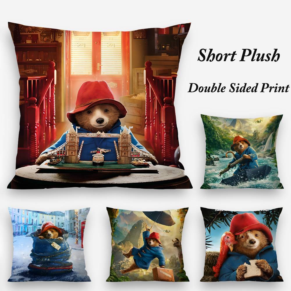 Cute P-Paddington Bear Pillow Case Plush Fabric Soft Double Sided Print Sofa Cushion Cover Throw Pillow Covers
