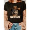 Cowboy Cat Print Crew Neck T-shirt, Short Sleeve Casual Top For Summer & Spring, Women's Clothing