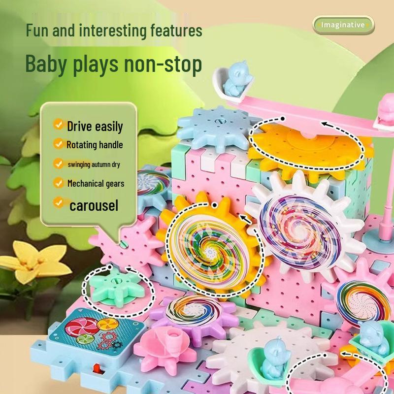 Children's Electric Rotating Gear Building Set - Large Particle Educational Toy