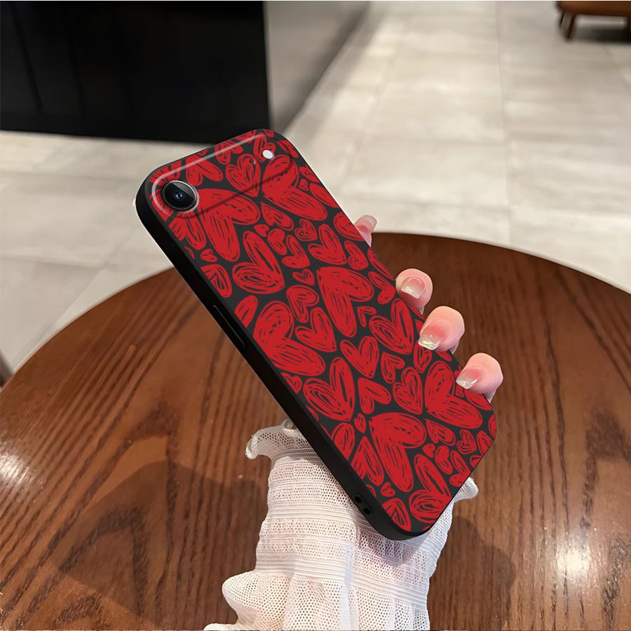 Creative Love Heart Case for iPhone 15 16 14 Plus 17Air XS Max XR 13 12 11 17 Pro Max 7 8 Black Soft Phone Cover