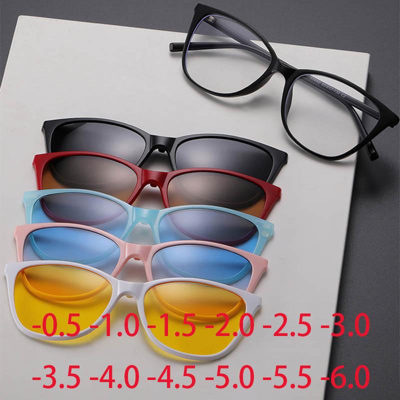 2340D Nou Set Retro Ochelari de Soare Pentru Femei Ochi de Pisică Clip Magnetic Ochelari de Soare Tr Rame Ochi de Pisică -0.5 -1.0 -2 Până la -6