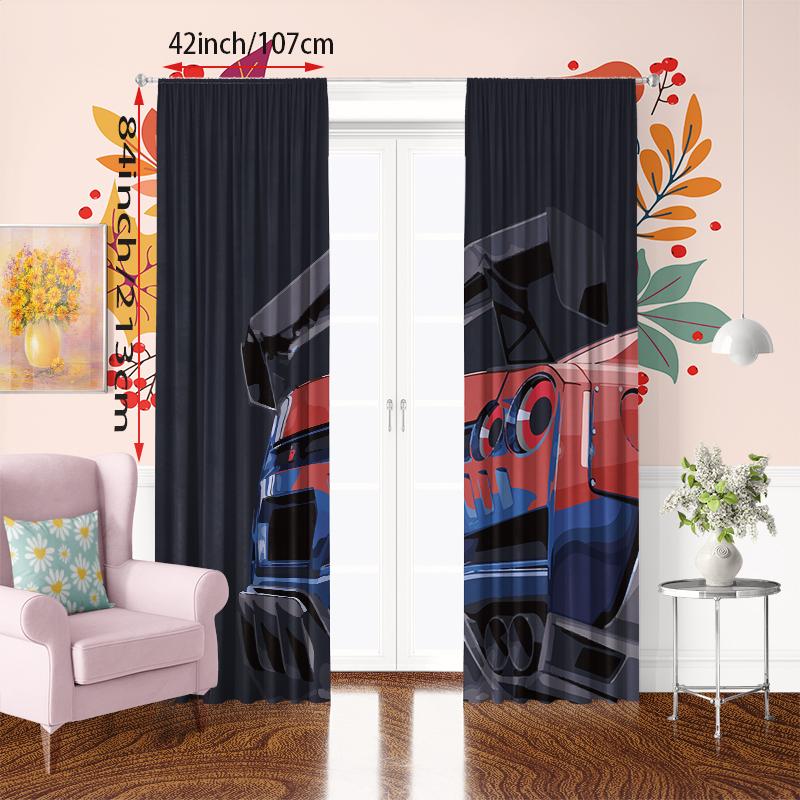 2PCS- Graffiti GTR- Printed curtain - Polyester material - suitable for bedrooms, living rooms, study rooms, private Spaces