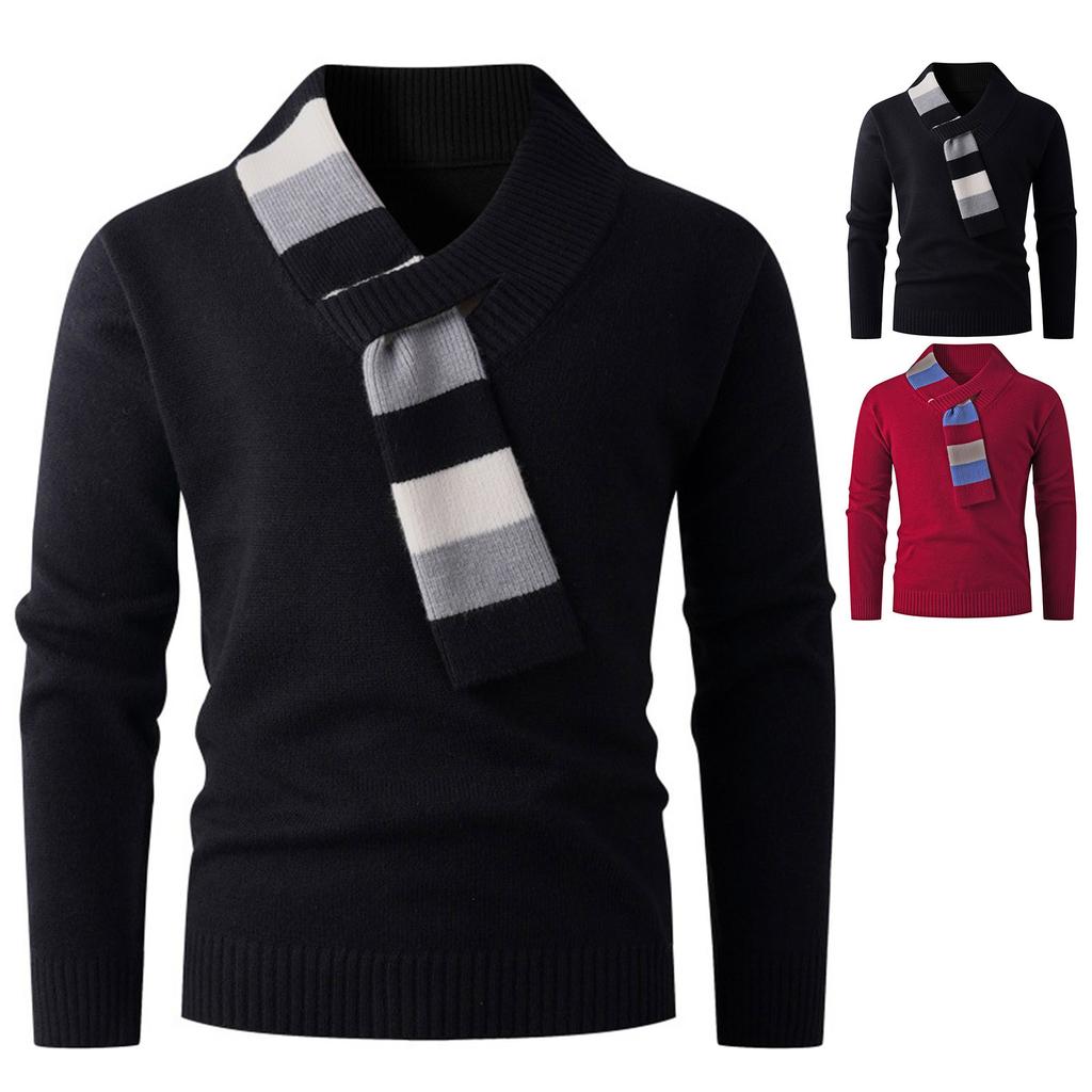 Men's Sweater Fashion Color Matching Personality V-neck Casual Knitted Bottoming Shirt