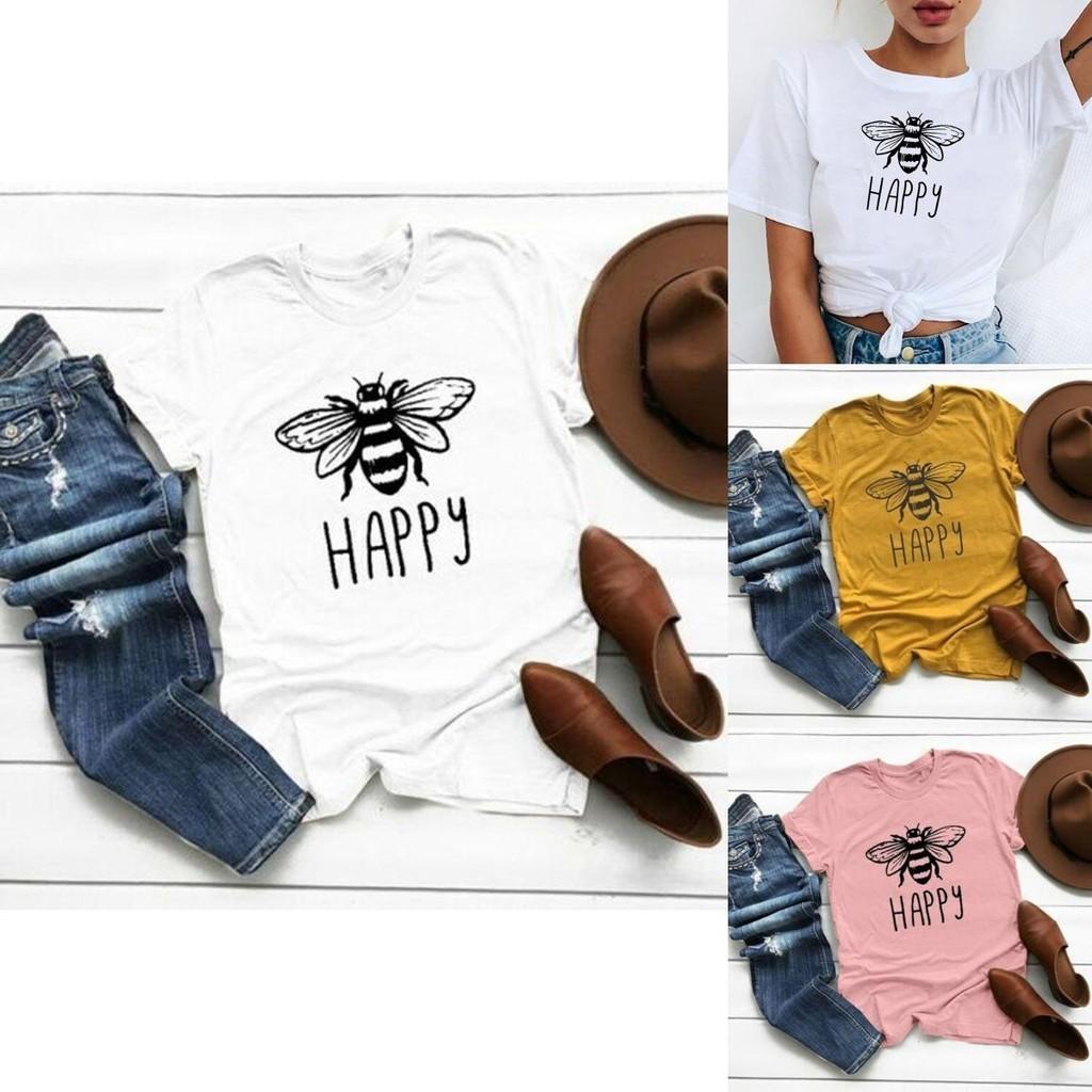 Women Graphic Bee Print T Shirts Cute Soft Loose Fit Summer Casual Tee Sizes S 5xl