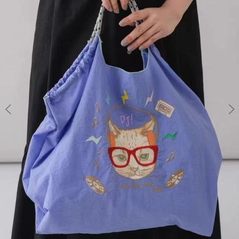Eco-Friendly Japanese Embroidered Flower Nylon Canvas Shopping Bag