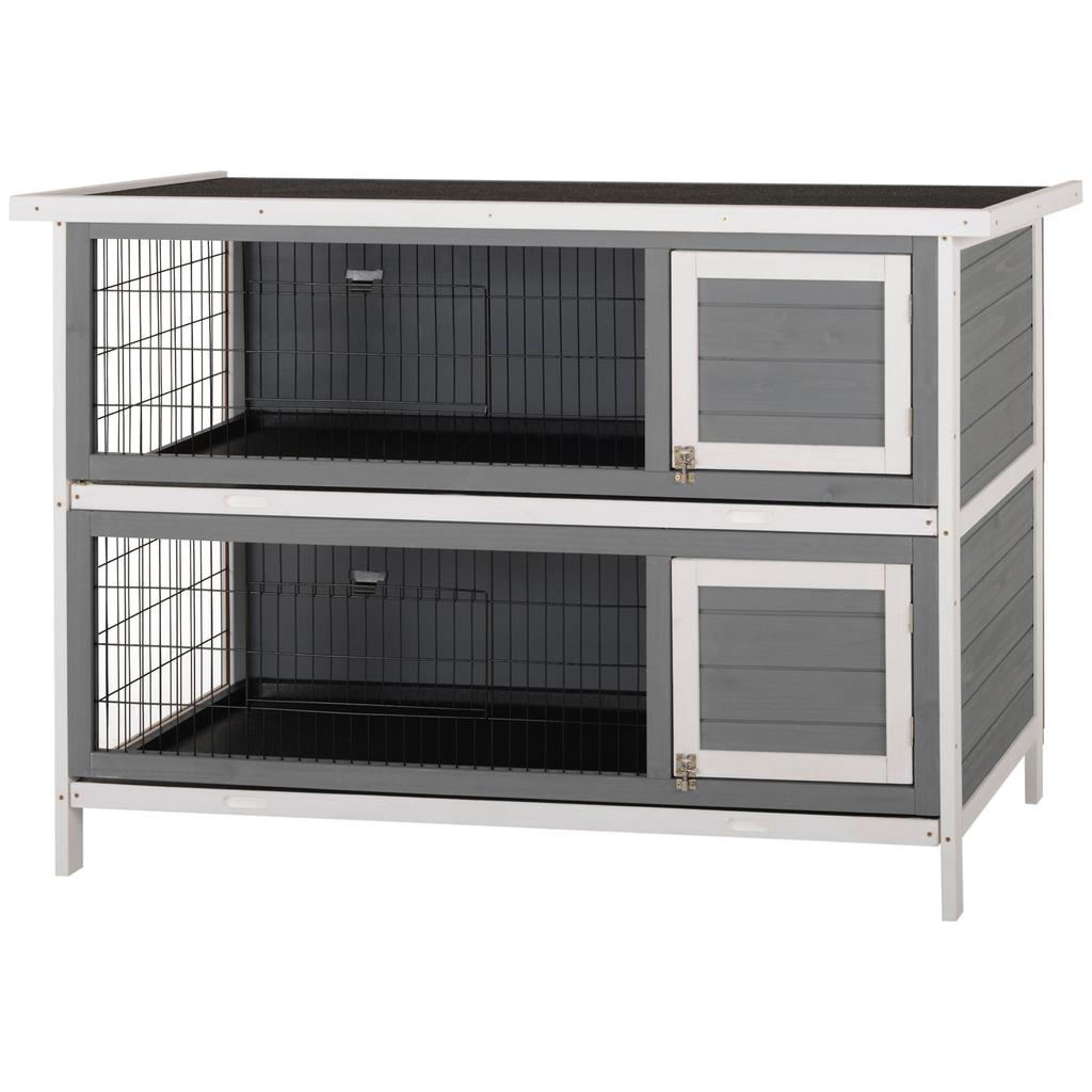 Small Animal Hutch for Guinea Pigs and Dwarf Rabbits, Two-story, Wood, Grey