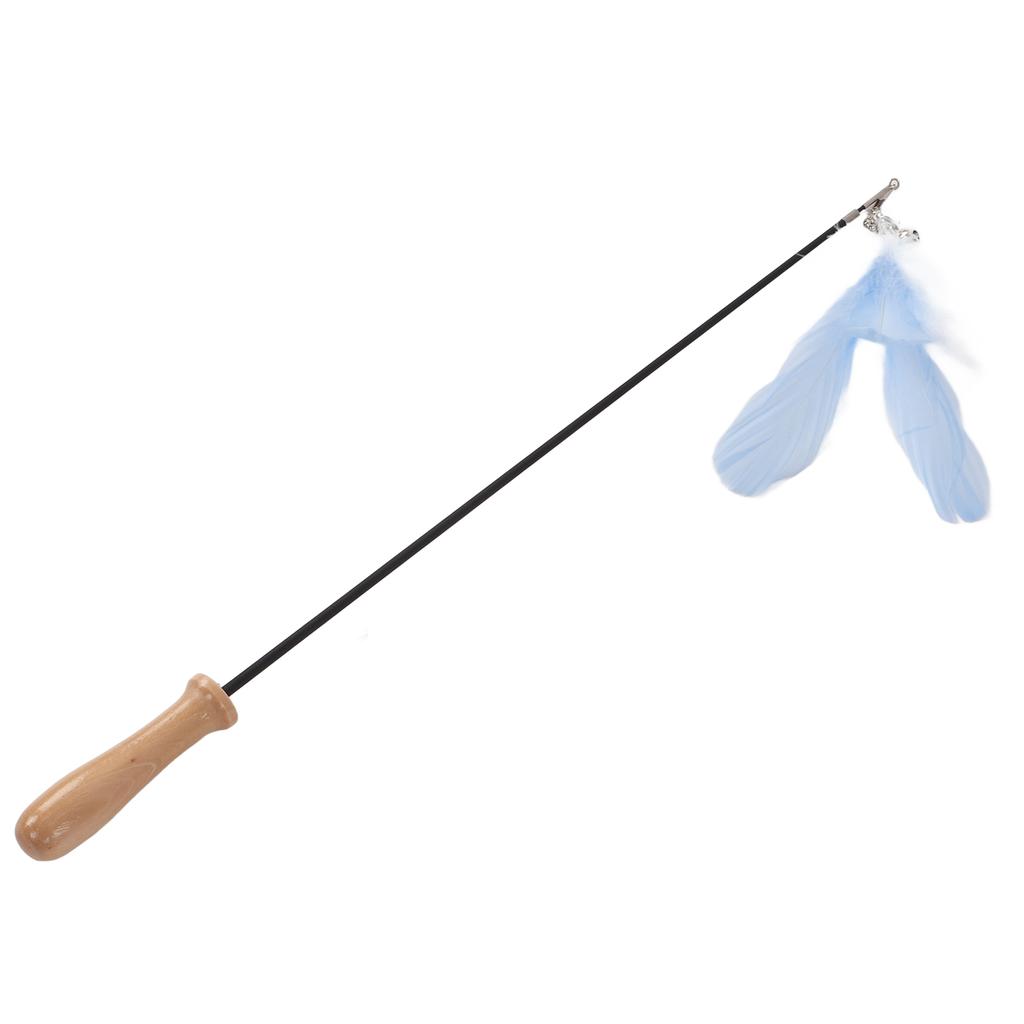 Funny Cat Stick Retractable Feather Bell Funny Cat Stick with Wooden Pole for Indoor CatsBlue