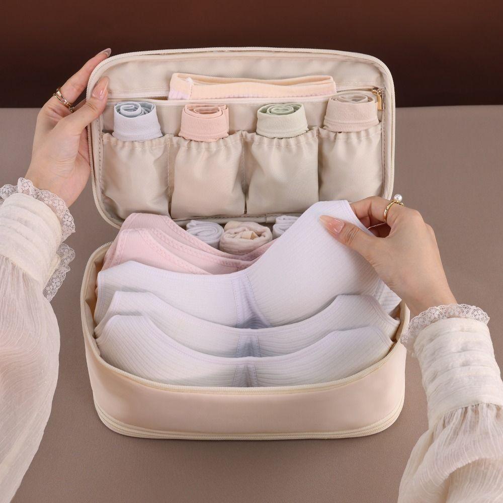 Large Capacity Underwear Storage Bag Reusable Double-deck Travel Bra Organizer Lightweight Space Saving Cosmetics Clothes Pouch