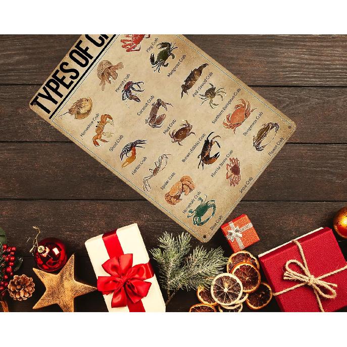 HYBLOM Vintage Types Of Crabs Metal Sign - Educational Crab Breeds Art Print for Home & Kitchen Decor, Retro Tin Wall Sign for Crab Lovers,