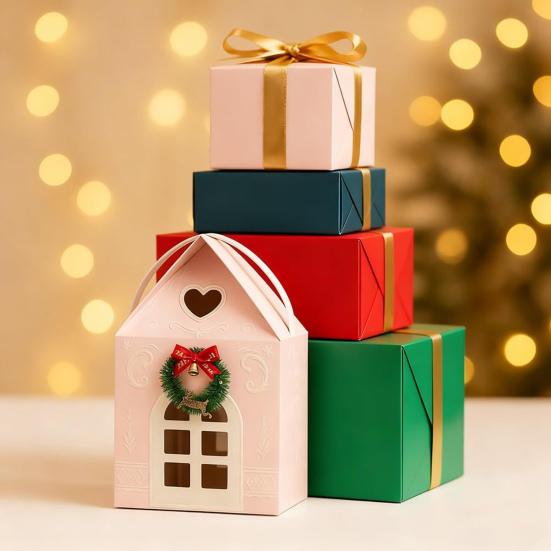 Christmas Cottage Gift Box 3D Pop Up House Boxes Festive Paper Craft with Snowflake Designs Reusable Holiday Packaging for Cookies Candies Small