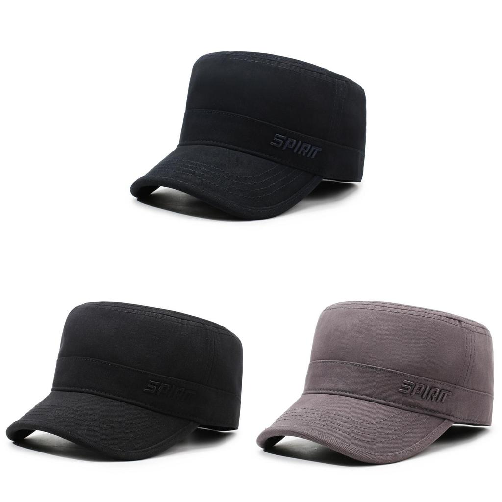 Mens Allseason Flat Top Cotton Hat With Embroidered Letters For Casual Sun Protection