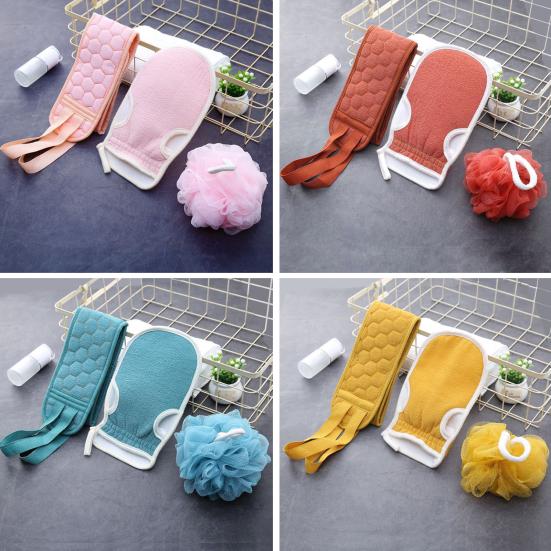 3Pcs/Set Bath Towel Exfoliating Set with Back Scrub Towel Gloves Deep Skin Cleansing Massage Bath Accessories