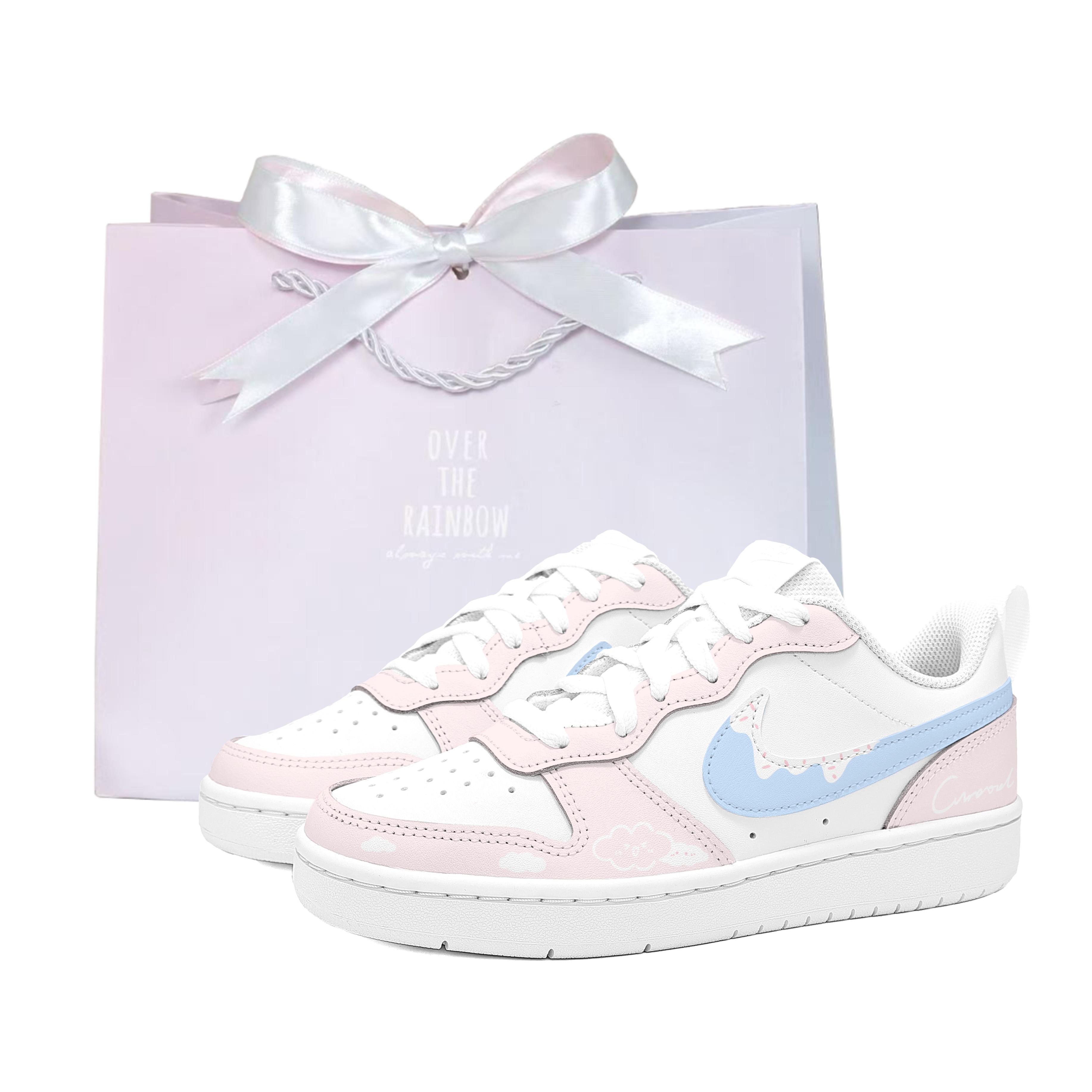 

Nike Court Borough Cloud Edge Panna Cotta Slip Resistant Low top Skateboard Shoes Women s Blue Pink BQ5448-100(Team2323-) 36.5