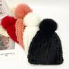 New Girls Boys Winter Hat Real Mink Fur Knitted Fox Fur Pompom Warm Hats Elastic High Quality Kids Outdoor Beanie Hats