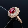 Flower-Shaped Pigeon Blood Ruby Ring with Full Diamond, Adjustable Rose Gold Plated Setting