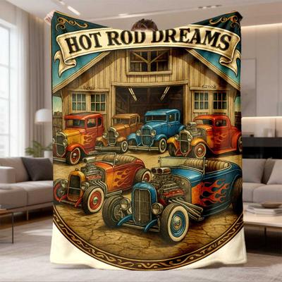 2026 Latest Flannel Blanket Round Blanket with Car Design, Suitable for All Seasons Soft and Warm, Perfect for Bed, Travel, Camping, Living Room, Offi