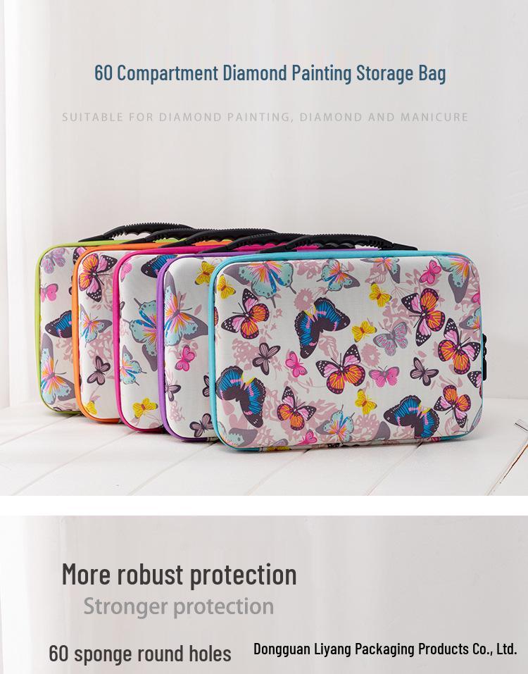 60-Grid Storage Bag for Diamond Painting Drills with Bottles and Dotting Tool Kit