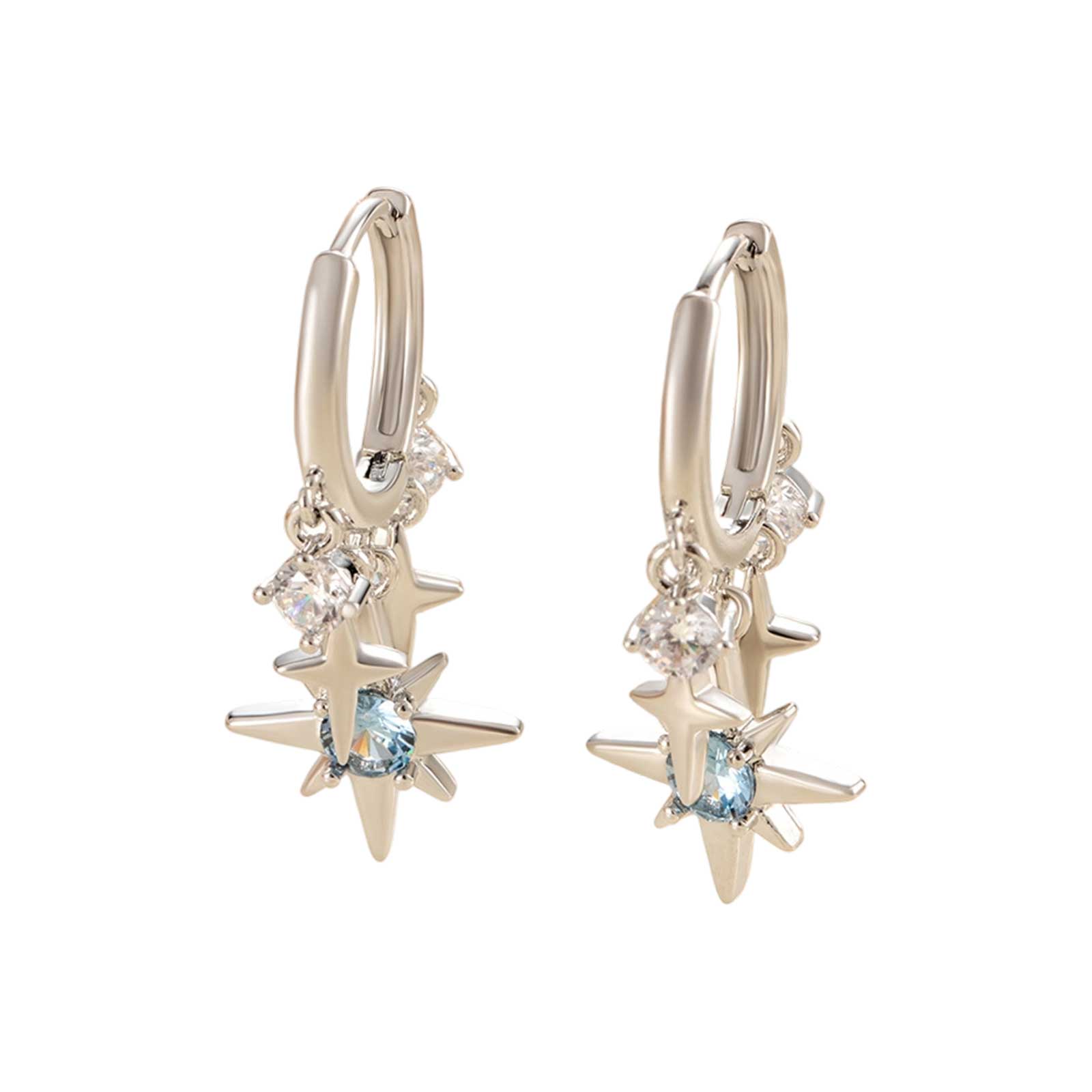 

Zircon Octagram Pendant Tassel Huggie Earrings - Sweet Girly Hoop Earrings One Size